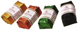 The 4 coloured individually wrapped portions, indicating the 4 flavours.